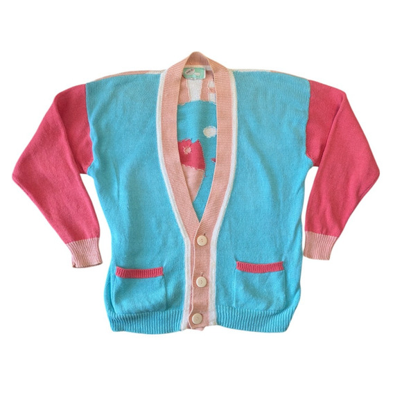 Vintage Swatch Clock Fish Star Graphic Punk Sweater Cardigan 1980s Button Front - Picture 2 of 16